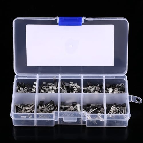 200Pcs 10 Values Silicon Transistors Diode NPN PNP TO92 Assortment Kit with Storage Box for DIY Electronic Projects