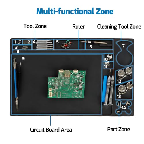 WEP M160 Silicone Soldering Mat 13.7x9.9 inches Heat-resistant with 5 Function Zones, Soldering Mat for, electronics repair, DIY Projects - size: 13.7x9.9 inches