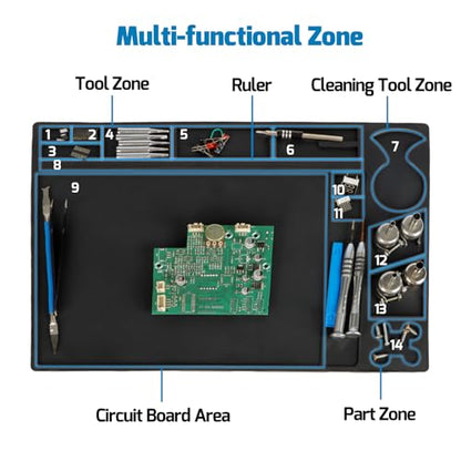 WEP M160 Silicone Soldering Mat 13.7x9.9 inches Heat-resistant with 5 Function Zones, Soldering Mat for, electronics repair, DIY Projects - size: 13.7x9.9 inches