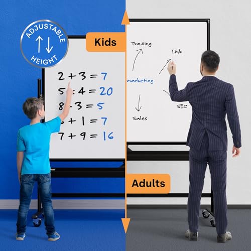 Kamelleo Rolling Whiteboard on Wheels 60" x 46", Double Sided White Board - color: Jet Black, size: 60x46