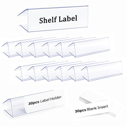 30pcs Plastic Shelf Label Holder, Clear Shelf Label Holder Wood Sign and Tag Ticket Label Holders Clips On to Shelves Thick Shelves with Matched Blank Inserts - size: 0.9*1 *3 inch