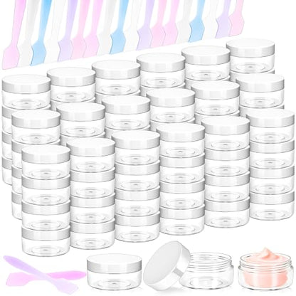 48PCS 10g Empty Clear Containers with Lids,Refillable Makeup Sample Containers, Small Sample Pot Jars Travel Makeup Container with Mini Spatulas for Liquid Powder Creams Lotions,White Lid - color: White, size: 10g
