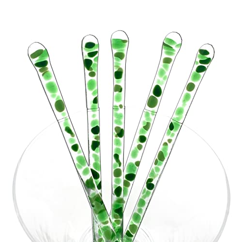 studioTica Handmade Glass Swizzle Sticks: Rainforest Green, Set of 5 - color: Rainforest Green