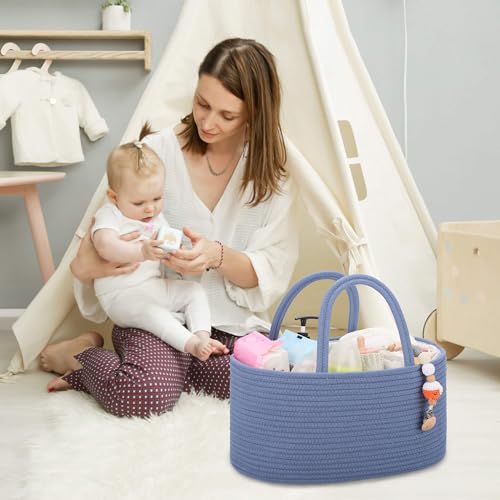 COMSE Large Cotton Rope Baby Diaper Caddy Organizer, Folkstone Gray - color: Folkstone Gray, size: Large