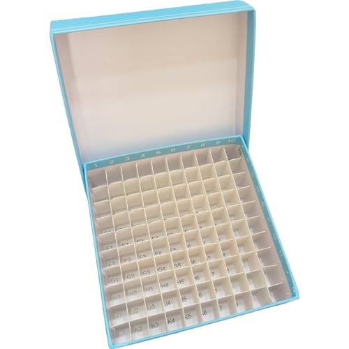 100-Well Storage Box for Lab Samples, Low Temperature Freezer Box for 2ml Tubes, Vials, Cryovials, Waterproof，Blue 5pcs (2ml-100(blue)) - size: 2ml-100(blue)