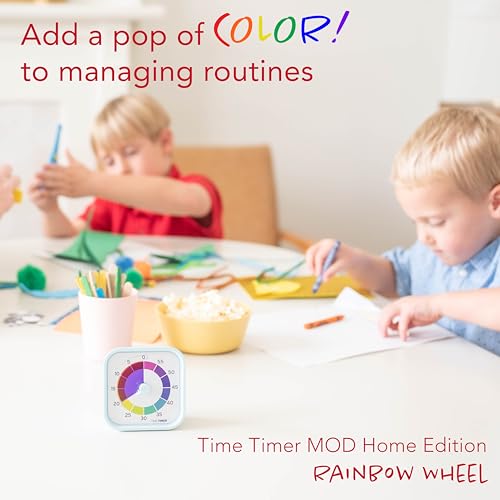 Time Timer MOD - Home Edition - Rainbow Wheel - Individual Sized 60 Minute Visual Countdown Timer with 5 Minute Color Segments for Kids, Toddlers, Students, with Silent Operation (Multicolor) - style: 60min Timer