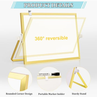 Double-Sided Magnetic White Board with Stand, 12" x 8" (Gold) - color: Gold, size: 12"W x 8"H