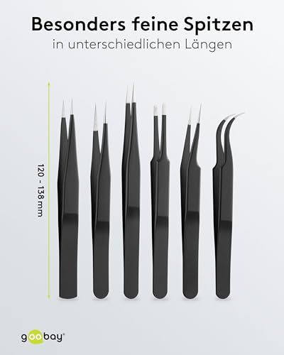 goobay 74095 Tweezers Set of 6 + Precision Side Cutters/Tweezers and Pliers as Watch Tool, Model Making Tool and Small Repairs/Small Tool Set/Preparation Cutlery/Stainless Steel
