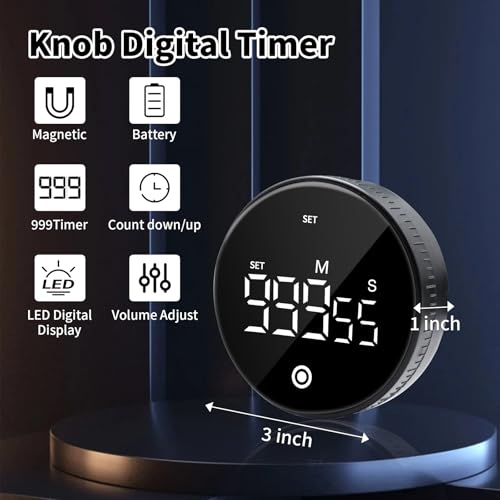 Digital Kitchen Timer, Magnetic Visual Countdown Countup Timer with Large LED Display, Adjustable Volume, Easy for Seniors and Kids, for Cooking, Classroom, Fitness, Study (2 * Black) - color: 2 * Black