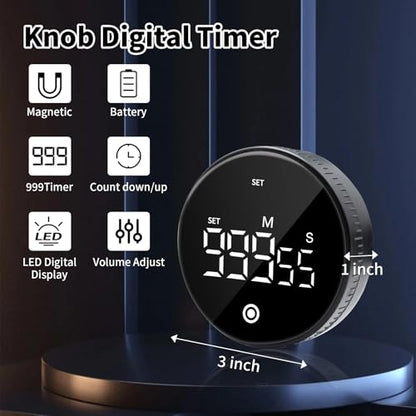 Digital Kitchen Timer, Magnetic Visual Countdown Countup Timer with Large LED Display, Adjustable Volume, Easy for Seniors and Kids, for Cooking, Classroom, Fitness, Study (2 * Black) - color: 2 * Black