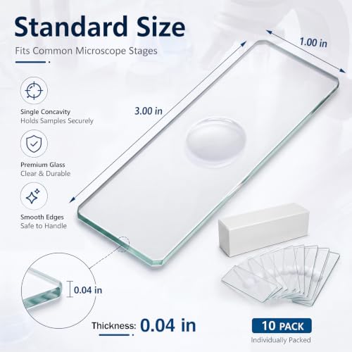 Tellegloww 10 Pcs Pre-Cleaned Single Concave Microscope Glass Slide 3" x 1" - color: Single Concave Microscope Slide