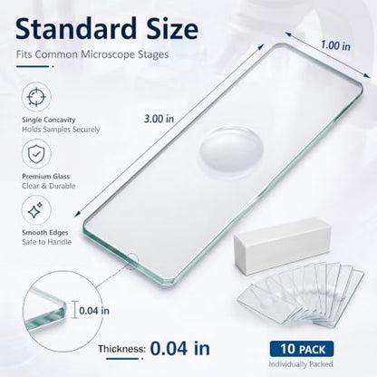 Tellegloww 10 Pcs Pre-Cleaned Single Concave Microscope Glass Slide 3" x 1" - color: Single Concave Microscope Slide
