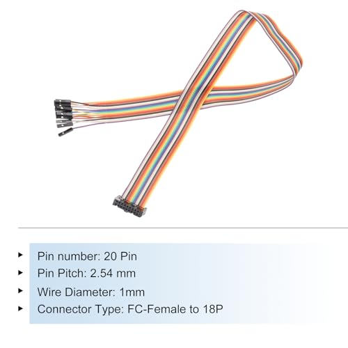 MECCANIXITY 1 Pcs IDC Rainbow Wire Flat Ribbon Cable FC-Female to 18P 19.6 Inch Length 2.54mm Pitch Breadboard Jumper Wires for Electronic Projects - size: 19.6 Inch, style: 18 Pin