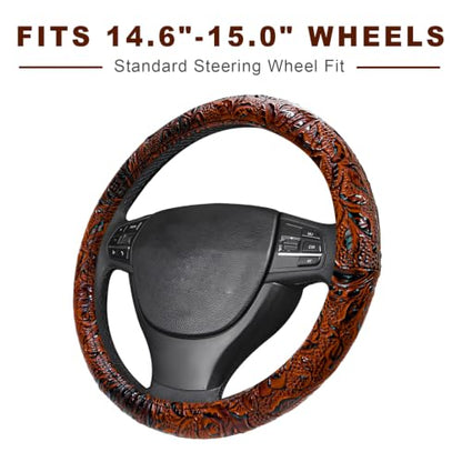 15" Leather Car Steering Wheel Cover (Brown) - color: Brown