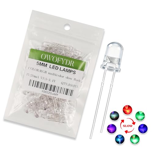 100PCS 5mm RGB Slow Flashing LED Diodes, Clear Lens - color: (Transparent) Slow Flash, size: 5MM