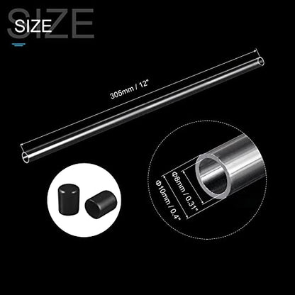 PATIKIL Clear Rigid Tube Round Plastic Tubing with Black Rubber Caps Polycarbonate Water Pipe, 305mm/ 12 Inch Length, 8mmx10mm/0.31"x0.4", 2 Set - color: Black,Clear, size: 0.31"x0.4"