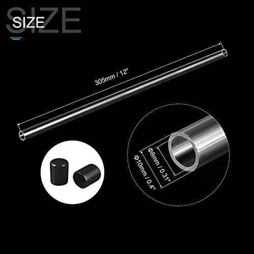PATIKIL Clear Rigid Tube Round Plastic Tubing with Black Rubber Caps Polycarbonate Water Pipe, 305mm/ 12 Inch Length, 8mmx10mm/0.31"x0.4", 2 Set - color: Black,Clear, size: 0.31"x0.4"