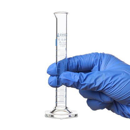 Graduated Cylinder, 10ml - Class A Tolerance ±0.10ml - Hexagonal Base - Blue Graduations - Borosilicate 3.3 Glass - Eisco Labs - size: 10mL