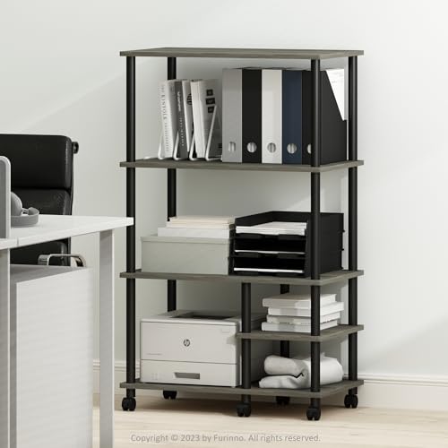 Furinno Turn-N-Tube 4-Tier Toolless Multipurpose Printer Stand Display Storage Shelf with Wheels, French Oak Grey/Black - color: French Oak Grey/Black, size: 3-Tiers Storage