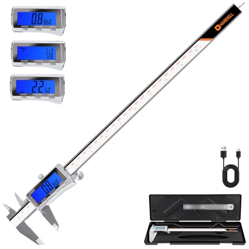 HARDELL Digital Caliper 12 Inch, Rechargeable All Metal W/Backlight Screen - size: 12 Inch