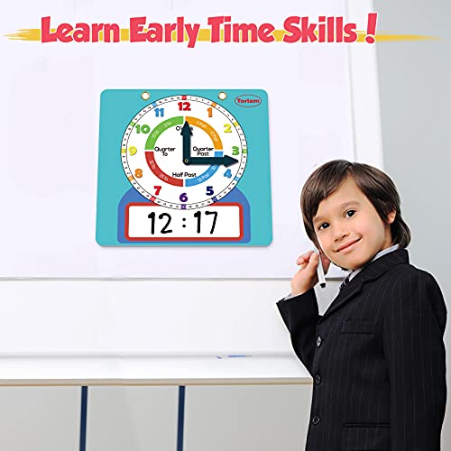 Large Magnetic Dry Erase Learning Clock for Kids Learn to Tell Time,12" Demonstration Teaching Time Practice Clock Analog Clocks with Pen, Classroom Supplies Homeschool Essentials Learning Resources - color: Light Blue