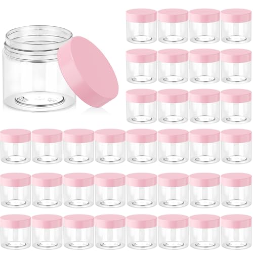 Eternal Moment 36 Pack 2 OZ Plastic Jars Clear Cosmetic Container with Lids - color: Pink Lid, size: 2 Ounce