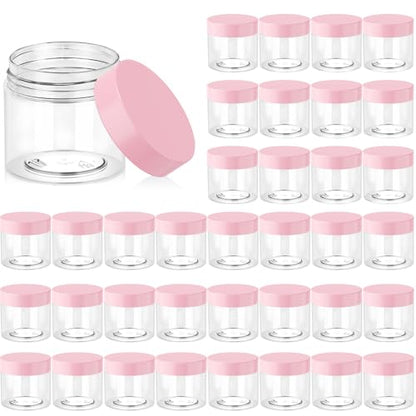 Eternal Moment 36 Pack 2 OZ Plastic Jars Clear Cosmetic Container with Lids - color: Pink Lid, size: 2 Ounce