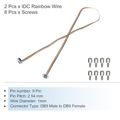 MECCANIXITY 2 Pcs IDC Rainbow Wire Flat Ribbon Cable DB9 Male to DB9 Female 39 Inch Length 2.54mm Pitch Breadboard Jumper Wires for Electronic Projects - size: 39 Inch, style: DB9 Male to DB9 Female