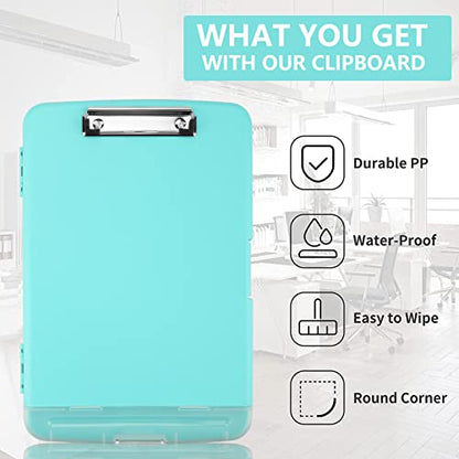 Clipboard with Storage, A4 Binder Nursing Clipboards with Pen Holder, Heavy Duty Storage Clipboards with Low Profile Clip, Clipboard Folder Side-Opening, Smooth Writing Clip Board (Blue Green) - color: Blue Green