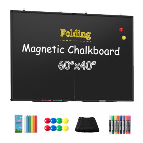 SELEAD Folding Magnetic Chalkboard 60 x 40 Inches - Black Aluminum Frame - size: 60"W x 40"H (single-sided)