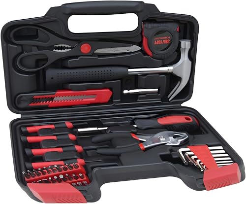 39-Piece Household Tools Kit - Comprehensive and Essential Repair Set Tools for Dorm, Home Use, DIY (39p-red) - color: Red, size: 39p