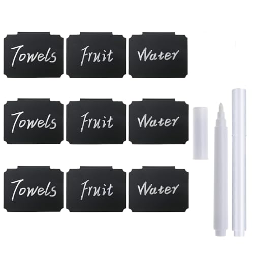 10 Plastic Basket Bin Label Clip on Removable Kitchen Pantry Label Clip with White Chalk Markers for Storage Bin Box Hanging Bin Clip Label (10)