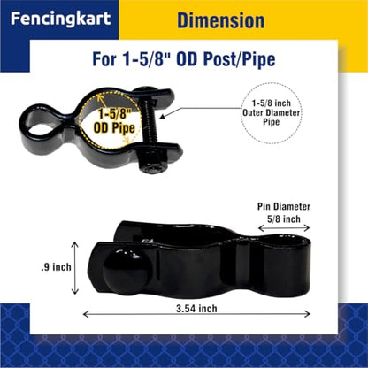 Chain Link Fence Gate Post Hinge Set, 1-5/8 inch OD Pipe, Female Hinge with Bolts and Nuts, 4-Pack (Black, 1-5/8") Powder Coated - color: Black, size: 1-5/8 Inch