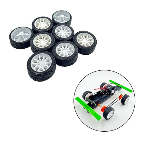 8PCS Toy Car Wheel RC Car Rubber Tire Wheel with Metal Shaft Axles for RC Car Truck Robot DIY Model Car Building Parts (2x32mm) - style: 2x32mm