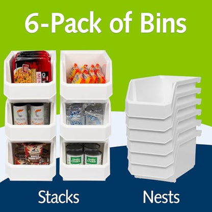 ReadySpace Large Stackable Plastic Storage Bins, 6-Pack, White - color: White, size: Large, 6-Pack