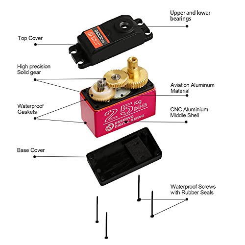 25KG Waterproof Metal Gear RC Servos, 2-Pack, 180° - style: 2Pcs 25kg