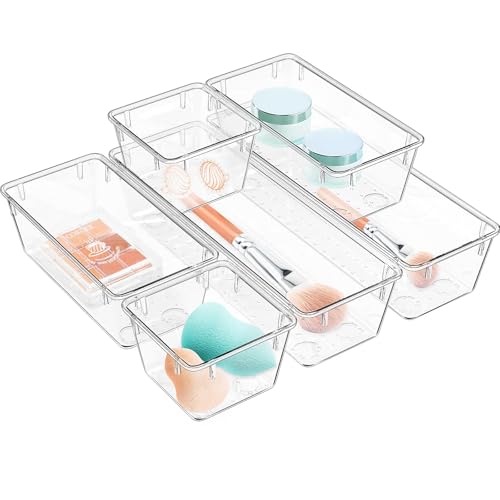 6 Pack Clear Drawer Organizer Set, Drawer Storage Trays, Storage Bins - color: Clear, size: 6 PCS