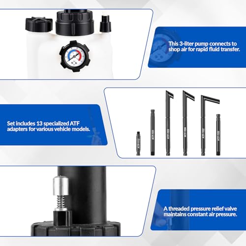 3L Transmission Fluid Transfer Pump, Transmission Fluid Pump Kit, Fluid Transfer Pump with 13 ATF Adapters, Automotive Transmission Oil Change Tool, Suitable for Cars, Trucks, SUV
