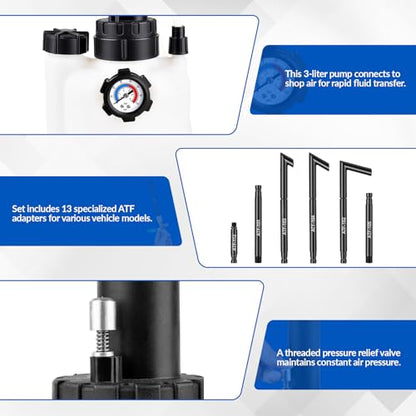 3L Transmission Fluid Transfer Pump, Transmission Fluid Pump Kit, Fluid Transfer Pump with 13 ATF Adapters, Automotive Transmission Oil Change Tool, Suitable for Cars, Trucks, SUV