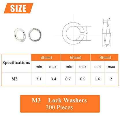 HELIFOUNER 300 Pieces M3 Stainless Steel Split Lock Washers, 304 Stainless Steel Spring Lock Washers for Screws Bolts, Silver - color: Silver, size: M3 (300 PCS)