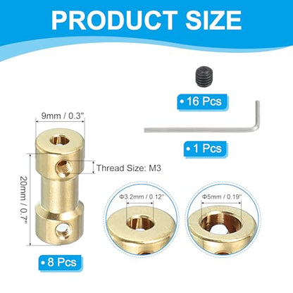 PATIKIL Brass Shaft Coupling Joint 3.2mm to 5mm, 8 Pcs Motor Shaft Coupler Extension Connector Rigid Sleeve Adapter Transmission Joint with Screws for RC Car Tires Shaft Motor - size: 3.2mm to 5mm