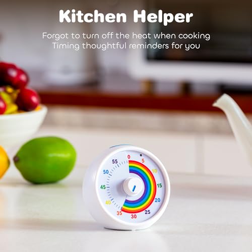 Visual Timer for Kids, 60-Minute Countdown for Classroom Office Kitchen, Desk Timer Kids Time Management Tools with Silent Operation, Pomodoro Timer Rainbow Pattern(White) - color: White