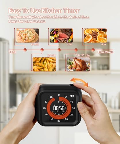 Digital Magnetic Visual Kitchen Timer, Up to 11H 59M Countdown & Count Up - color: Black