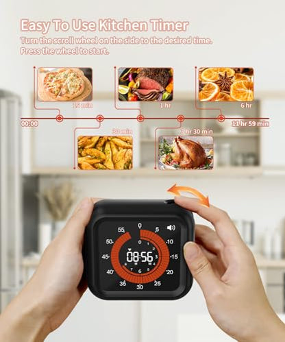 Digital Magnetic Visual Kitchen Timer, Up to 11H 59M Countdown & Count Up - color: Black