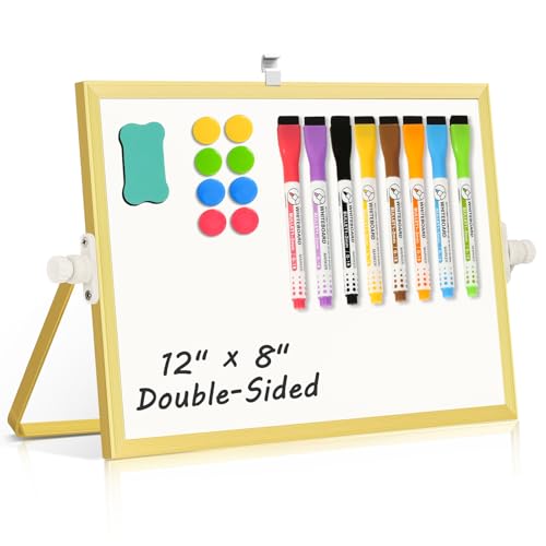 Double-Sided Magnetic White Board with Stand, 12" x 8" (Gold) - color: Gold, size: 12"W x 8"H