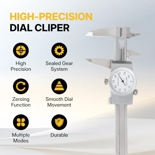 BLACK CANYON 6" Dial Caliper, 6 Inches Measurement, Caliper Measuring Tool, 0.001 inch fine Graduation, 4-Way Measurements, Hardened 4R13 Stainless Steel, Ideal for DIY/Household