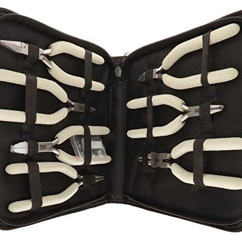 The Beadsmith Wire Elements Tool Set - 7-Piece Kit (Round Nose, Bent Chain Nose, Flush Cutter, Flat Nose, Nylon Jaw Flat Nose, Chain Nose & Wire Looper), Polished Steel Head with Comfort Grip Handle - style: 7 Piece Kit