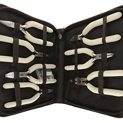 The Beadsmith Wire Elements Tool Set - 7-Piece Kit (Round Nose, Bent Chain Nose, Flush Cutter, Flat Nose, Nylon Jaw Flat Nose, Chain Nose & Wire Looper), Polished Steel Head with Comfort Grip Handle - style: 7 Piece Kit