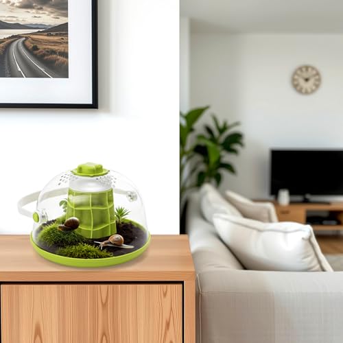 Snail Terrariums Breeding Box, Plastic Round Snail Habitat, Clear Feeding Box with Air Vents & Removable Base, Small Insect Feeding Bin for Beetles Spiders Ladybugs, Starter Terrarium Kit