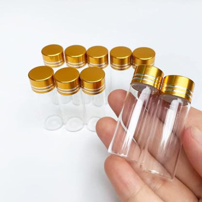 10pcs 16x45mm Tiny Mini Small Clear Bottles Glass Vials 4ml with Caps Gold